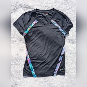 Fila Black Tee with Multicolor Accents
